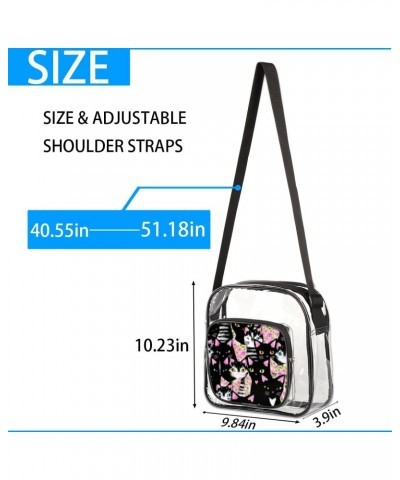 Cat And Flower Clear Crossbody Bag Stadiums Approved Clear Messenger Shoulder Bag with Adjustable Strap for Work, Travel, Con...