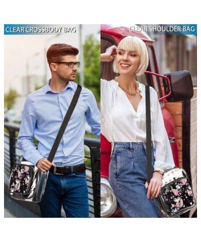 Cat And Flower Clear Crossbody Bag Stadiums Approved Clear Messenger Shoulder Bag with Adjustable Strap for Work, Travel, Con...