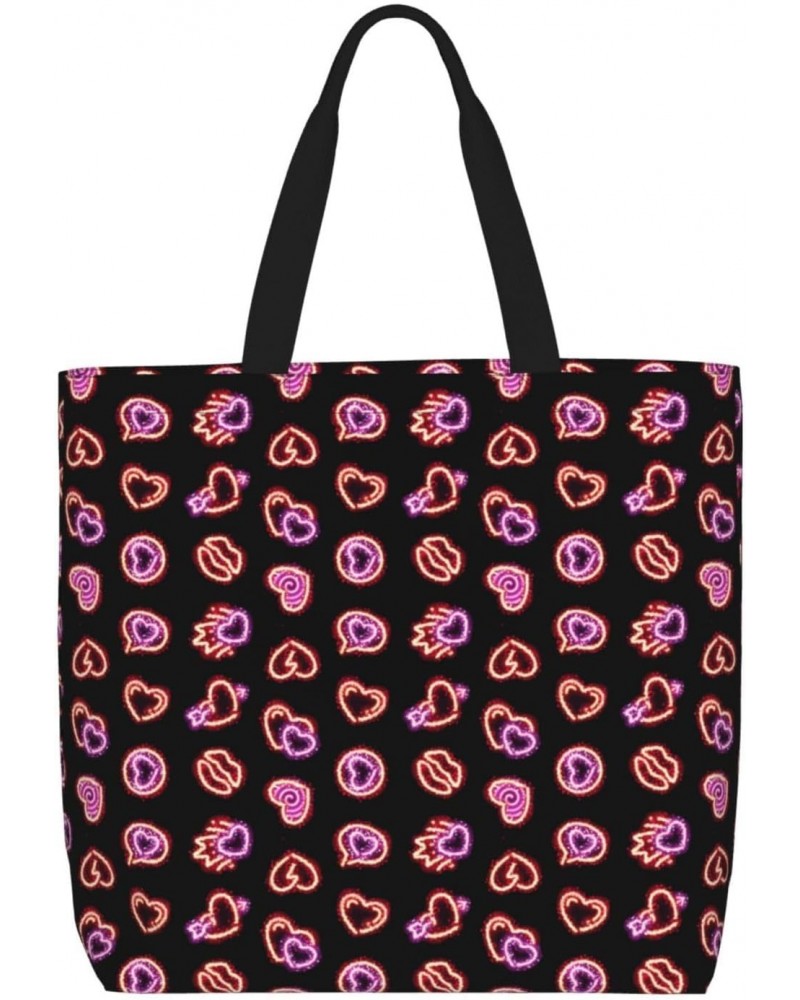 Women'S Soft Tote Shoulder Bag Glowing-Glitter-Hearts-Seamless Foldable Travel Purse With Zipper Closure $15.64 Totes