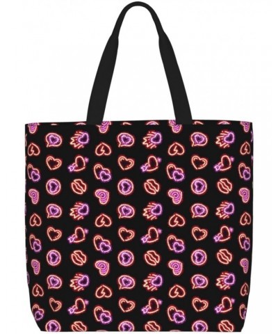 Women'S Soft Tote Shoulder Bag Glowing-Glitter-Hearts-Seamless Foldable Travel Purse With Zipper Closure $15.64 Totes