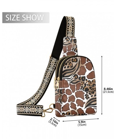 Small Crossbody Sling Bags for Women Leopard Zebra Giraffe Skins Leather Crossbody Fanny Packs Purses Wild Animals Fur Chest ...