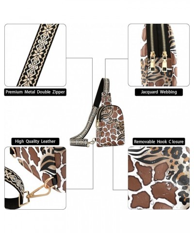 Small Crossbody Sling Bags for Women Leopard Zebra Giraffe Skins Leather Crossbody Fanny Packs Purses Wild Animals Fur Chest ...