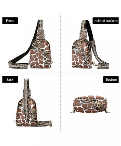 Small Crossbody Sling Bags for Women Leopard Zebra Giraffe Skins Leather Crossbody Fanny Packs Purses Wild Animals Fur Chest ...