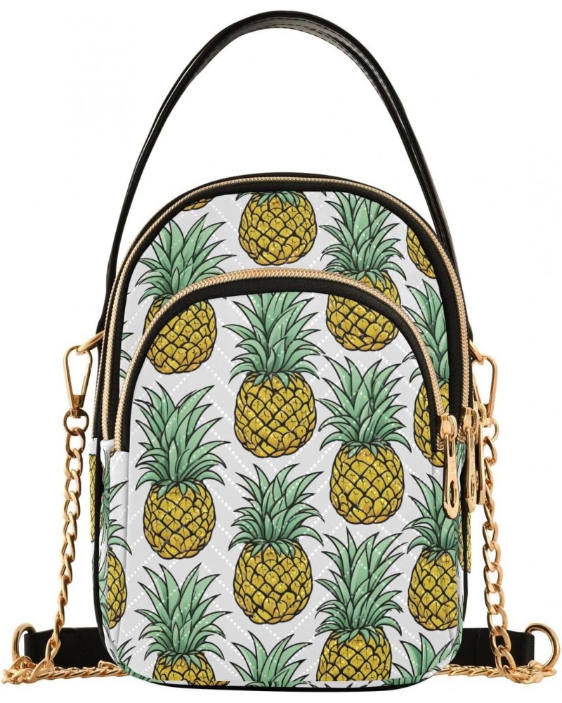 Vintage Tiled Pineapple Women's Crossbody Handbags with Zipper, Casual Leather Cell Phone Purse Crossbody Bags for Ladies $14...