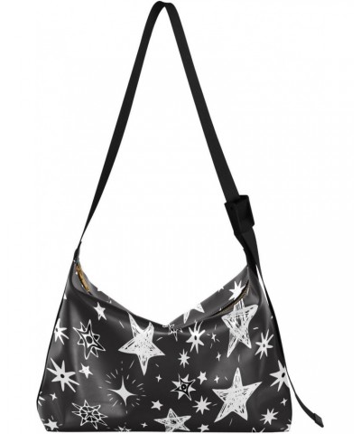 Hand-drawn White Stars Hobo Crossbody Bags for Women Leather Large Shoulder Bag Cross Body Trendy Womens Tote Bags Handbag fo...