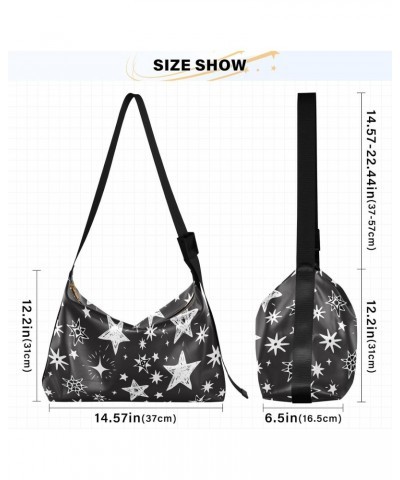 Hand-drawn White Stars Hobo Crossbody Bags for Women Leather Large Shoulder Bag Cross Body Trendy Womens Tote Bags Handbag fo...