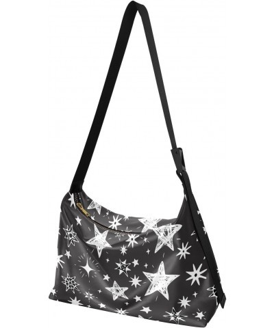 Hand-drawn White Stars Hobo Crossbody Bags for Women Leather Large Shoulder Bag Cross Body Trendy Womens Tote Bags Handbag fo...