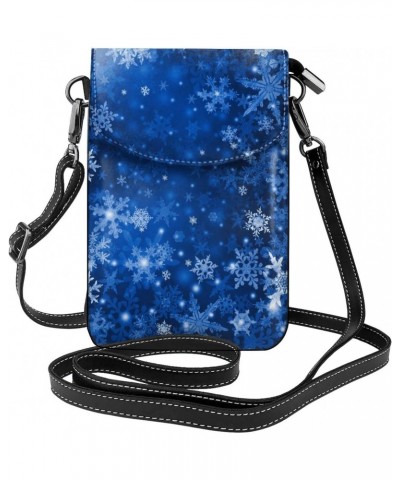 Women Magical Blue Snowflake Crossbody Cell Phone Purse Leather Phone Bag Wallet Shoulder Bag $15.84 Crossbody Bags