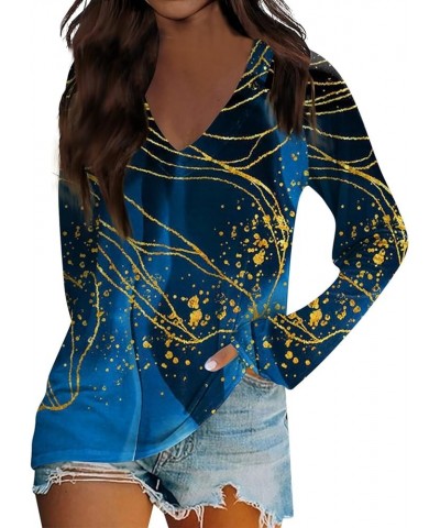 Women's Long Sleeve Shirts Casual 2023 Casual Loose Printed Tee Tops Trendy Cute Plus Size Dressy Winter Sweatshirt 5-blue $1...