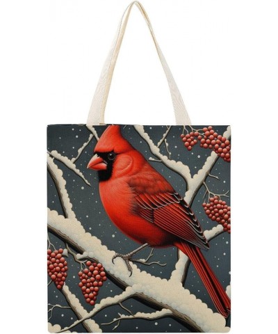 Canvas Tote Red Cardinal Song Scroll Christmas Shopping Tote Bag Tote Bag Shopping Grocery Bag Totebag-2 $11.28 Totes