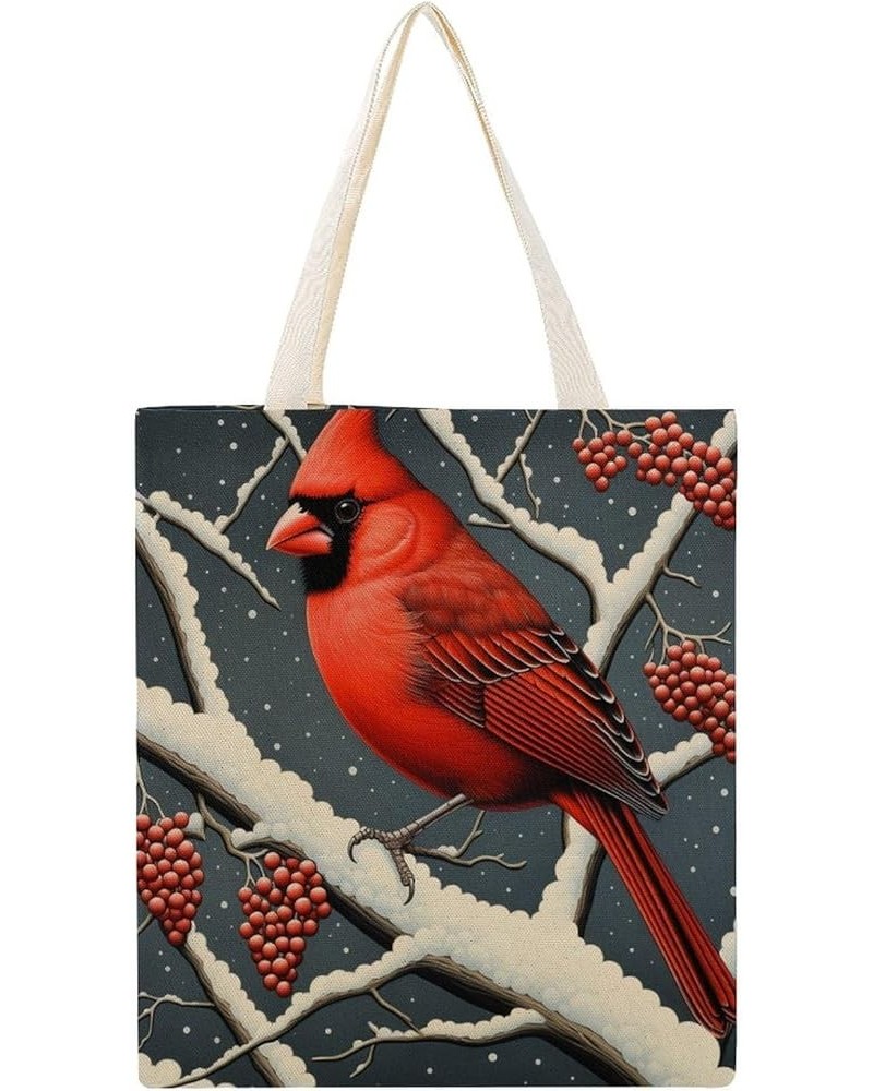 Canvas Tote Red Cardinal Song Scroll Christmas Shopping Tote Bag Tote Bag Shopping Grocery Bag Totebag-2 $11.28 Totes