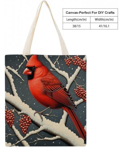 Canvas Tote Red Cardinal Song Scroll Christmas Shopping Tote Bag Tote Bag Shopping Grocery Bag Totebag-2 $11.28 Totes