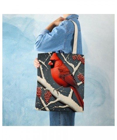 Canvas Tote Red Cardinal Song Scroll Christmas Shopping Tote Bag Tote Bag Shopping Grocery Bag Totebag-2 $11.28 Totes