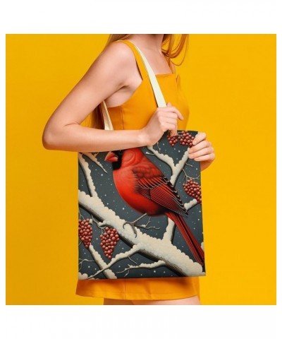 Canvas Tote Red Cardinal Song Scroll Christmas Shopping Tote Bag Tote Bag Shopping Grocery Bag Totebag-2 $11.28 Totes