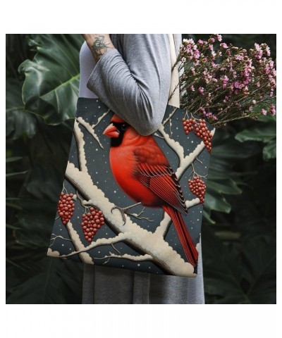 Canvas Tote Red Cardinal Song Scroll Christmas Shopping Tote Bag Tote Bag Shopping Grocery Bag Totebag-2 $11.28 Totes