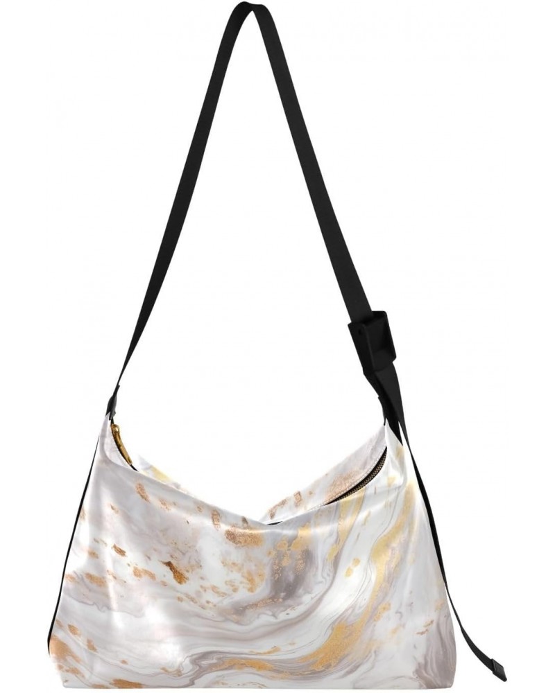 White Golden Marble Crossbody Bag Hobo Handbag Purse Fashion PU Leather Shoulder Bags for Women $13.60 Hobo Bags