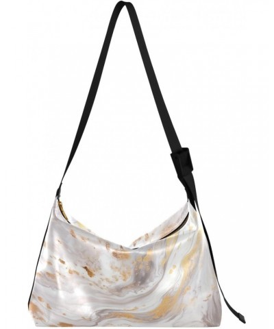 White Golden Marble Crossbody Bag Hobo Handbag Purse Fashion PU Leather Shoulder Bags for Women $13.60 Hobo Bags