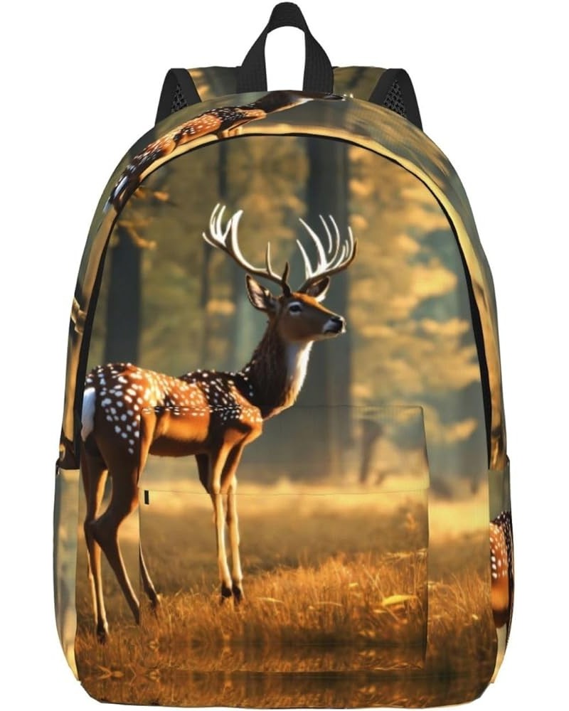 Deer Print Casual Double Shoulder Daypack,Anti-Theft Travel Canvas Backpack For Men And Women Black Medium $20.24 Backpacks