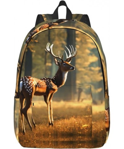 Deer Print Casual Double Shoulder Daypack,Anti-Theft Travel Canvas Backpack For Men And Women Black Medium $20.24 Backpacks