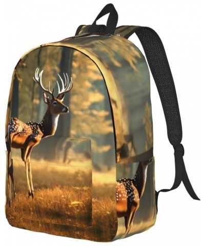 Deer Print Casual Double Shoulder Daypack,Anti-Theft Travel Canvas Backpack For Men And Women Black Medium $20.24 Backpacks