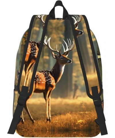 Deer Print Casual Double Shoulder Daypack,Anti-Theft Travel Canvas Backpack For Men And Women Black Medium $20.24 Backpacks