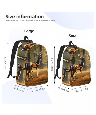 Deer Print Casual Double Shoulder Daypack,Anti-Theft Travel Canvas Backpack For Men And Women Black Medium $20.24 Backpacks