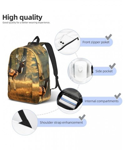 Deer Print Casual Double Shoulder Daypack,Anti-Theft Travel Canvas Backpack For Men And Women Black Medium $20.24 Backpacks