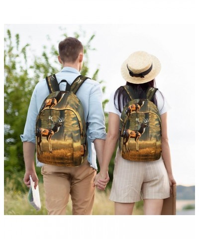 Deer Print Casual Double Shoulder Daypack,Anti-Theft Travel Canvas Backpack For Men And Women Black Medium $20.24 Backpacks