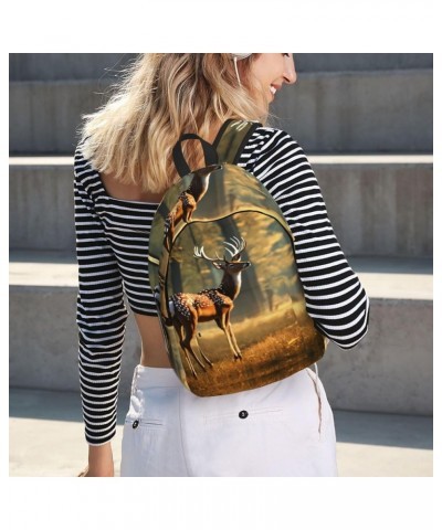 Deer Print Casual Double Shoulder Daypack,Anti-Theft Travel Canvas Backpack For Men And Women Black Medium $20.24 Backpacks