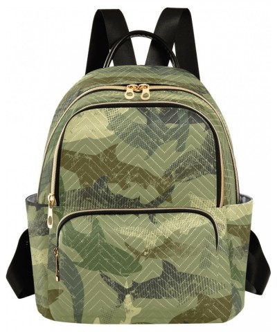 Green Shark Camouflage Backpack Purse for Women Travel Handbag Shoulder Bag $15.05 Backpacks