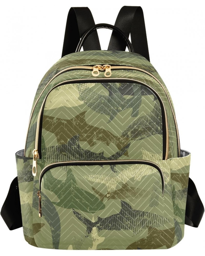 Green Shark Camouflage Backpack Purse for Women Travel Handbag Shoulder Bag $15.05 Backpacks