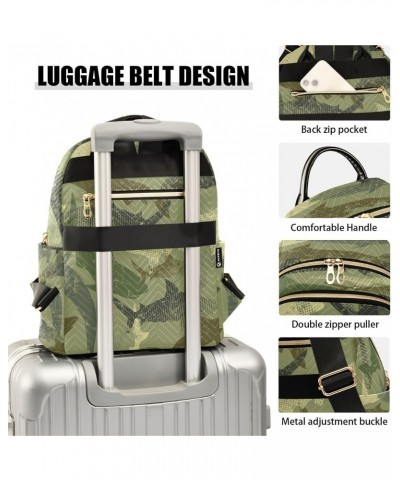 Green Shark Camouflage Backpack Purse for Women Travel Handbag Shoulder Bag $15.05 Backpacks