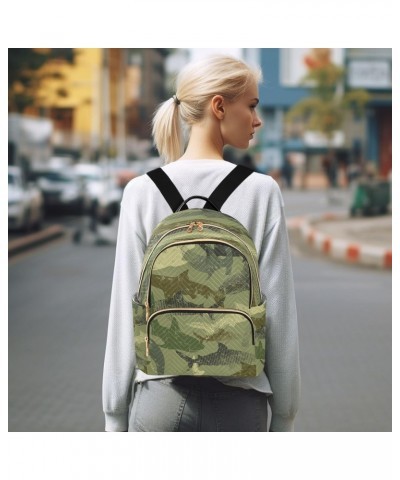 Green Shark Camouflage Backpack Purse for Women Travel Handbag Shoulder Bag $15.05 Backpacks