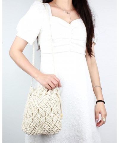 Van Caro Handwoven Cotton Straw Shoulder Bag Crochet Tassel Beach Bohemian Purse for Women 6897 White $14.80 Shoulder Bags