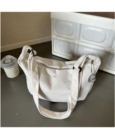 Corduroy Hobo Crossbody Bag for Women Men, Sling Crescent Bag, Trendy Dumpling Bag, Half Moon Shoulder Messenger Bag White $1...