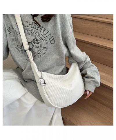 Corduroy Hobo Crossbody Bag for Women Men, Sling Crescent Bag, Trendy Dumpling Bag, Half Moon Shoulder Messenger Bag White $1...