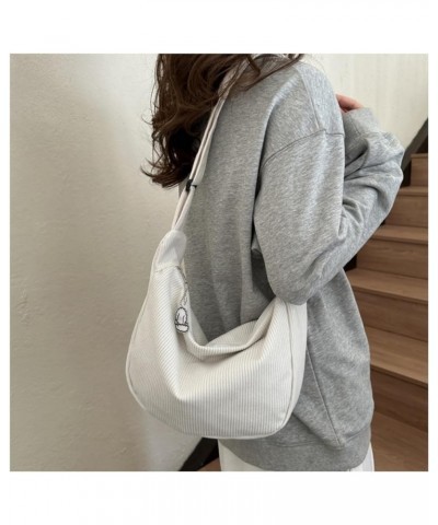 Corduroy Hobo Crossbody Bag for Women Men, Sling Crescent Bag, Trendy Dumpling Bag, Half Moon Shoulder Messenger Bag White $1...