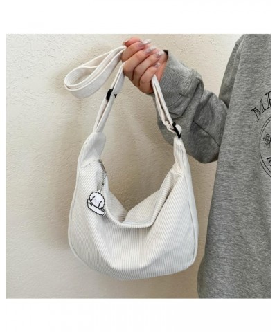 Corduroy Hobo Crossbody Bag for Women Men, Sling Crescent Bag, Trendy Dumpling Bag, Half Moon Shoulder Messenger Bag White $1...