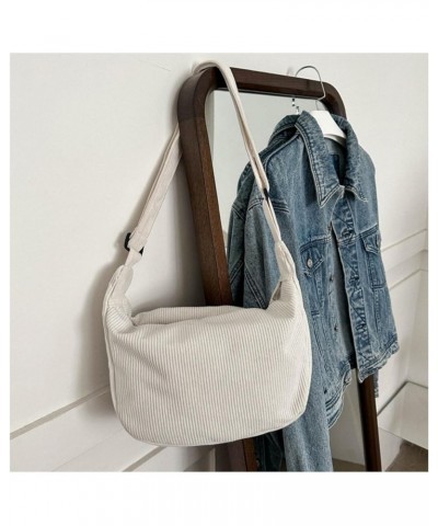 Corduroy Hobo Crossbody Bag for Women Men, Sling Crescent Bag, Trendy Dumpling Bag, Half Moon Shoulder Messenger Bag White $1...