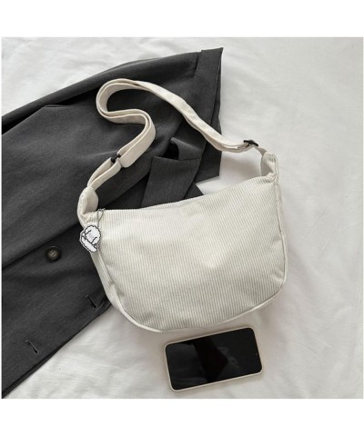 Corduroy Hobo Crossbody Bag for Women Men, Sling Crescent Bag, Trendy Dumpling Bag, Half Moon Shoulder Messenger Bag White $1...