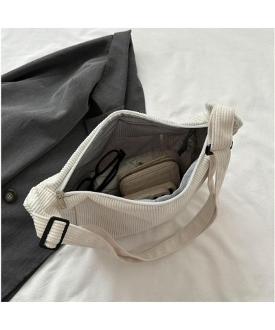 Corduroy Hobo Crossbody Bag for Women Men, Sling Crescent Bag, Trendy Dumpling Bag, Half Moon Shoulder Messenger Bag White $1...