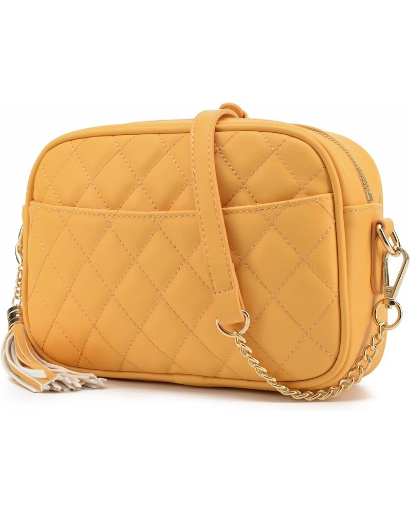 Quilted Crossbody Bag, Medium Lightweight Shoulder Purse Top Zipper Tassel Accent Yellow-lm692b $18.14 Crossbody Bags