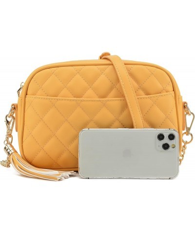 Quilted Crossbody Bag, Medium Lightweight Shoulder Purse Top Zipper Tassel Accent Yellow-lm692b $18.14 Crossbody Bags