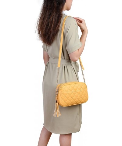 Quilted Crossbody Bag, Medium Lightweight Shoulder Purse Top Zipper Tassel Accent Yellow-lm692b $18.14 Crossbody Bags