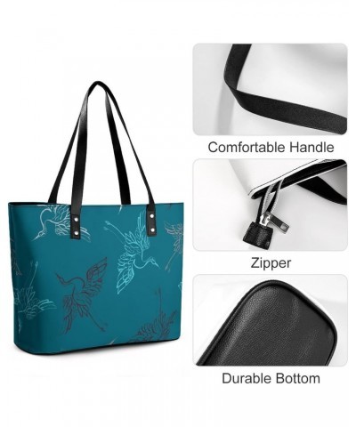 Womens Handbag Birds Cranes Leather Tote Bag Top Handle Satchel Bags For Lady $15.75 Totes