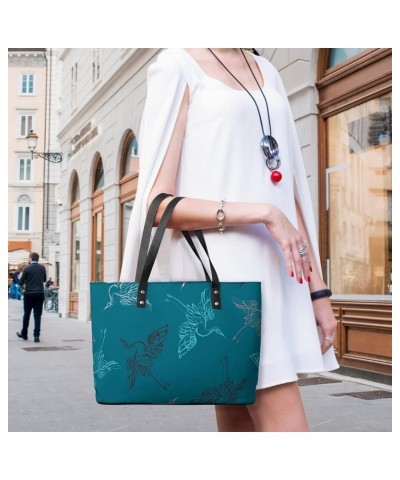 Womens Handbag Birds Cranes Leather Tote Bag Top Handle Satchel Bags For Lady $15.75 Totes