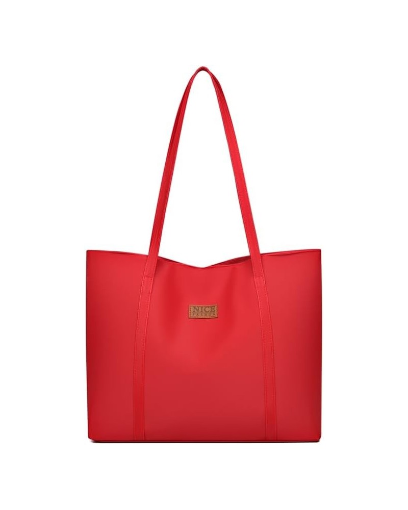 Women PU Leather Totes Handbag Shoulder Bag Simple Retro Large Capacity Casual Fashion Plain Handbag Shopping Red $10.63 Totes