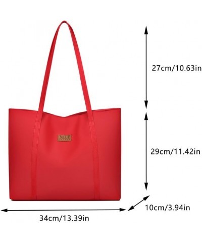 Women PU Leather Totes Handbag Shoulder Bag Simple Retro Large Capacity Casual Fashion Plain Handbag Shopping Red $10.63 Totes