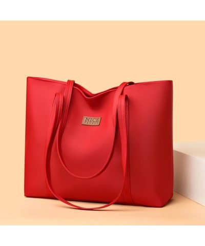 Women PU Leather Totes Handbag Shoulder Bag Simple Retro Large Capacity Casual Fashion Plain Handbag Shopping Red $10.63 Totes