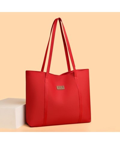 Women PU Leather Totes Handbag Shoulder Bag Simple Retro Large Capacity Casual Fashion Plain Handbag Shopping Red $10.63 Totes